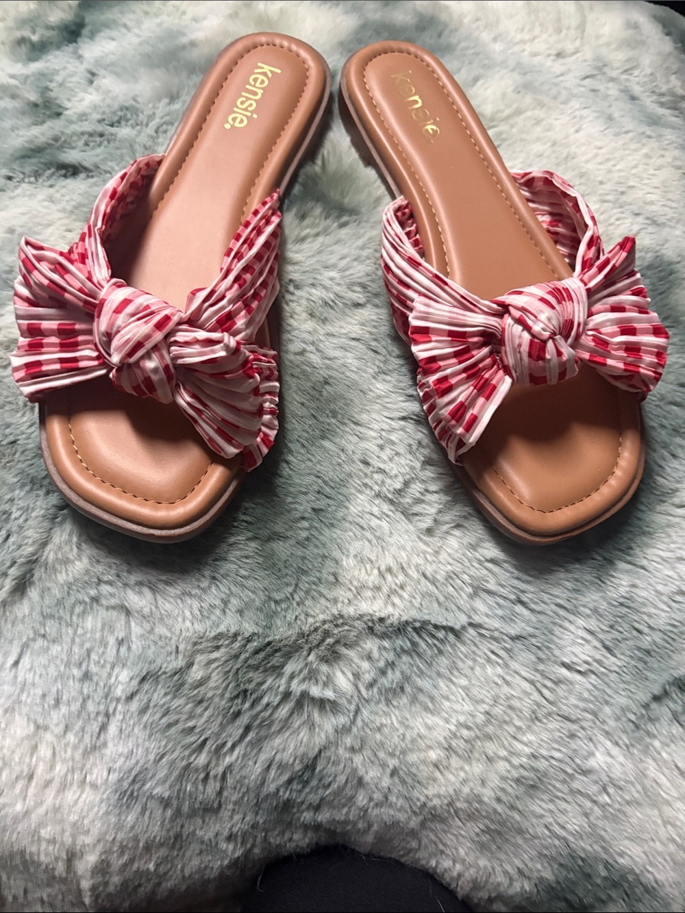 NWOT Kensie Red & White Striped Bow Slide Sandals